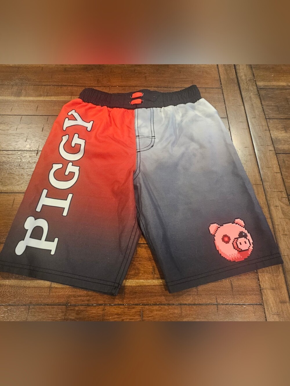 Boys Piggy Gradient Board Shorts - Red & Charcoal - Size Medium